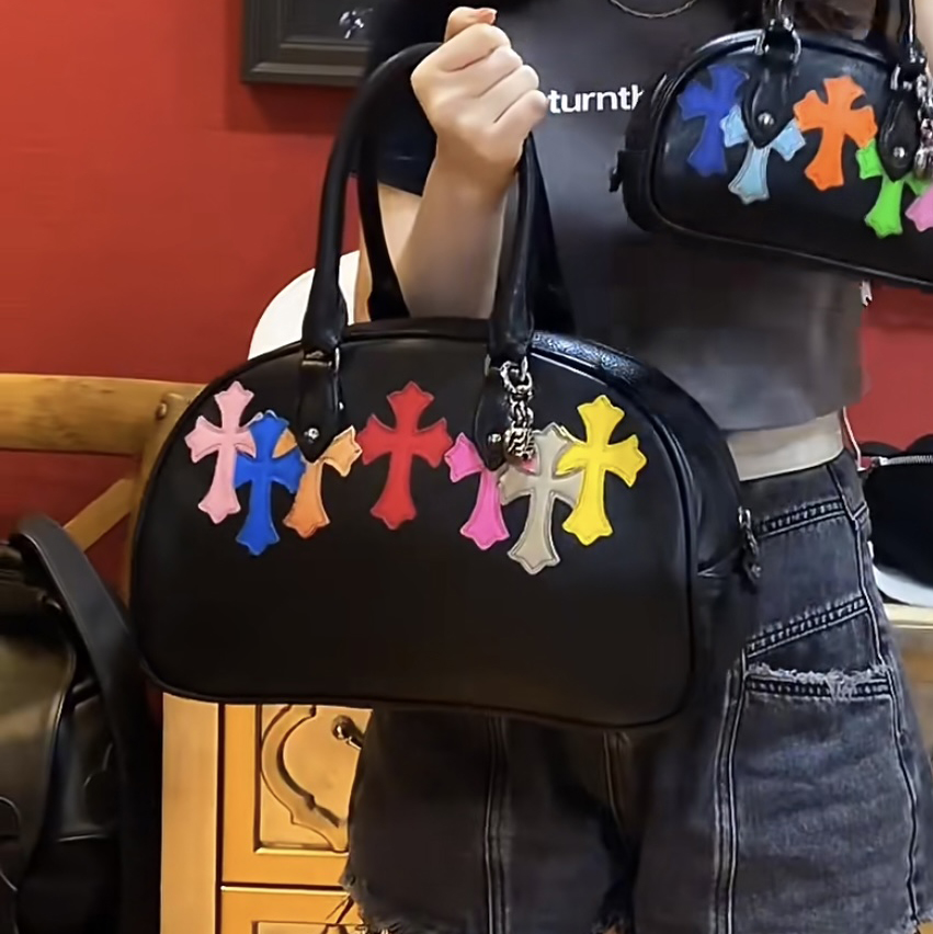 CHROME HEARTS 크롬하츠 Cemetery 세메터리 크로스 채색패치 짐백 볼링백 32cm (925실버) #K676-1