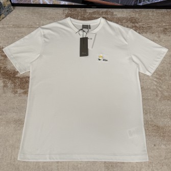 DIOR 디올 데이지 자수 티셔츠, 레귤러 핏 화이트 코튼 저지 #146311