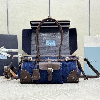 PRADA 프라다 보니 가죽 핸드백 32cm (데님) 1BA426