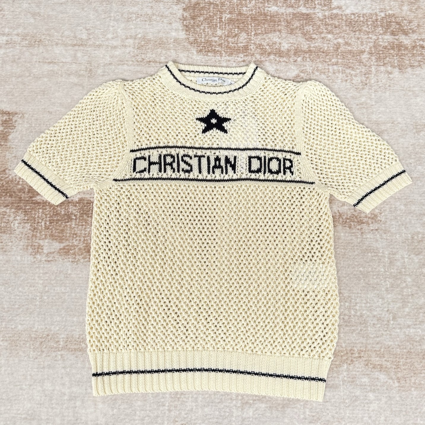 DIOR 디올 마리네르 숏슬리브 스웨터 에클루 블랙 #14386316