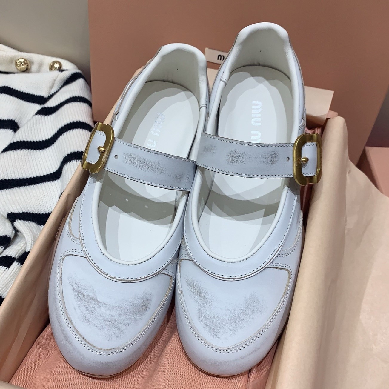 MIU MIU 미우미우 버클 짐나지움 가죽 발레리나 #18236317