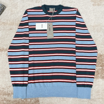 DIOR 디올 롱 슬리브 티셔츠, 오버사이즈 핏 블루 스트라이프 코튼 니트 (Long-Sleeved T-Shirt, Oversized Fit Blue Striped Cotton Knit)  693M606A7032_C580