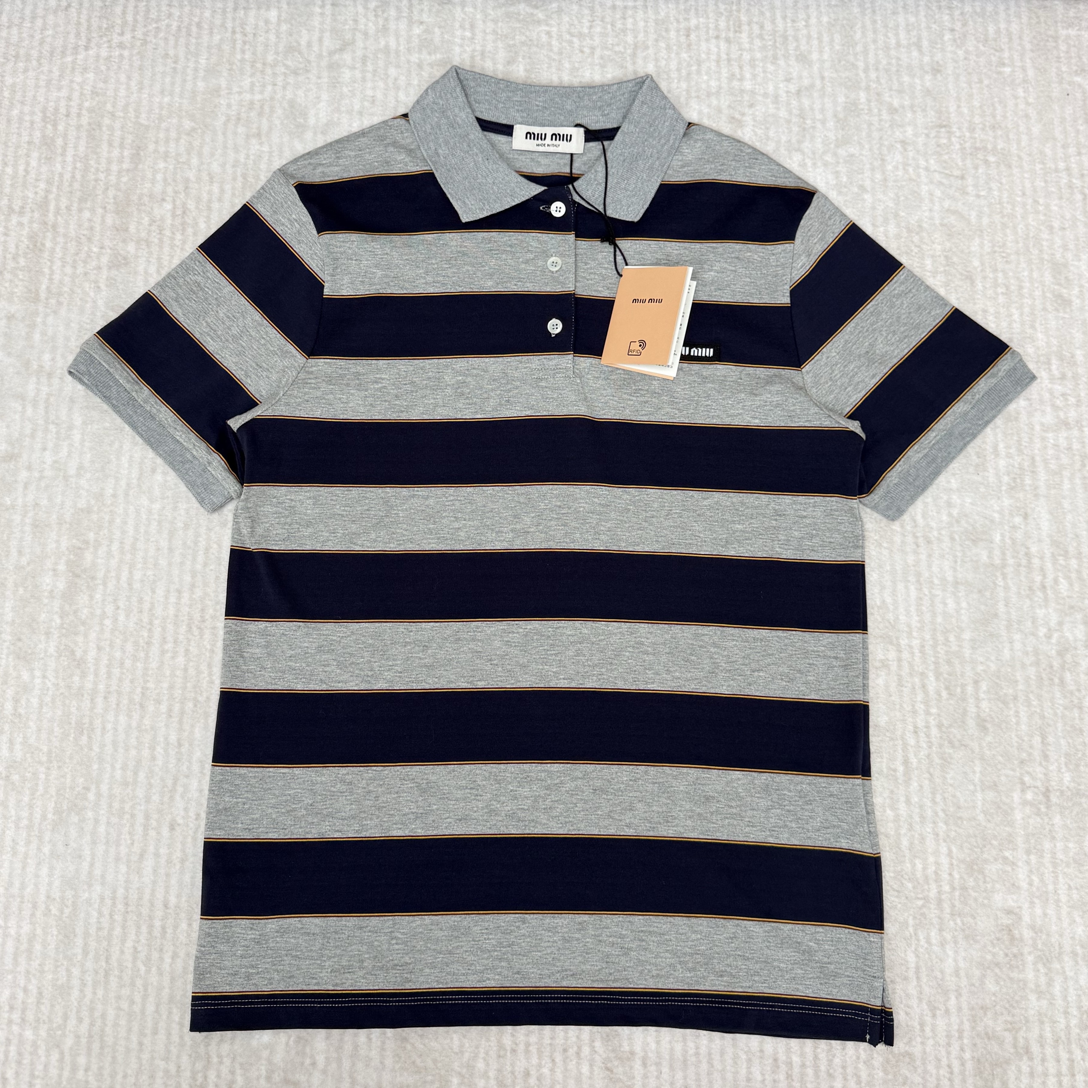 MIUMIU 미우미우 스트라이프 저지 폴로 셔츠 #14286421