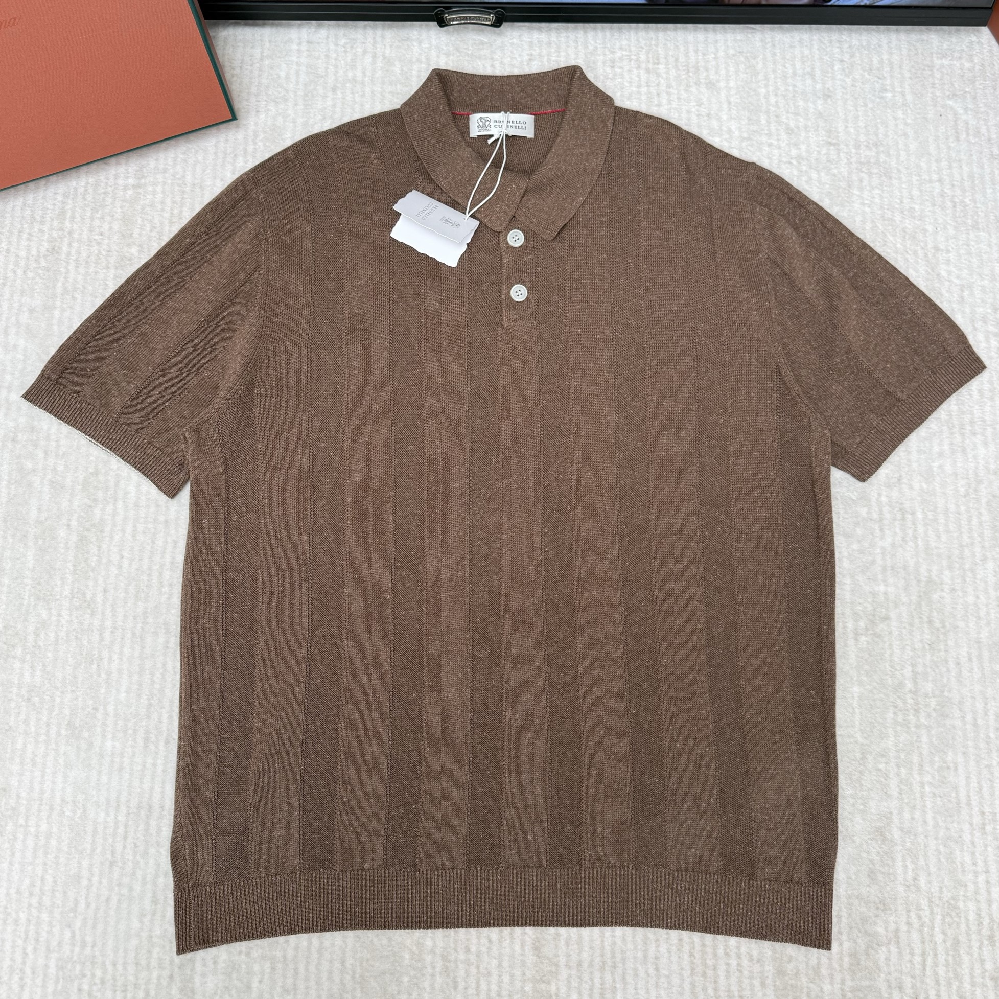 Brunello Cucinelli 브루넬로 잉글리시 립 코튼 니트 폴로셔츠 #23336422