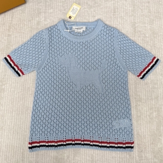 THOM BROWNE 톰브라운 코튼 메쉬 헥터 인타르시아 반팔 스웨터 #23536422