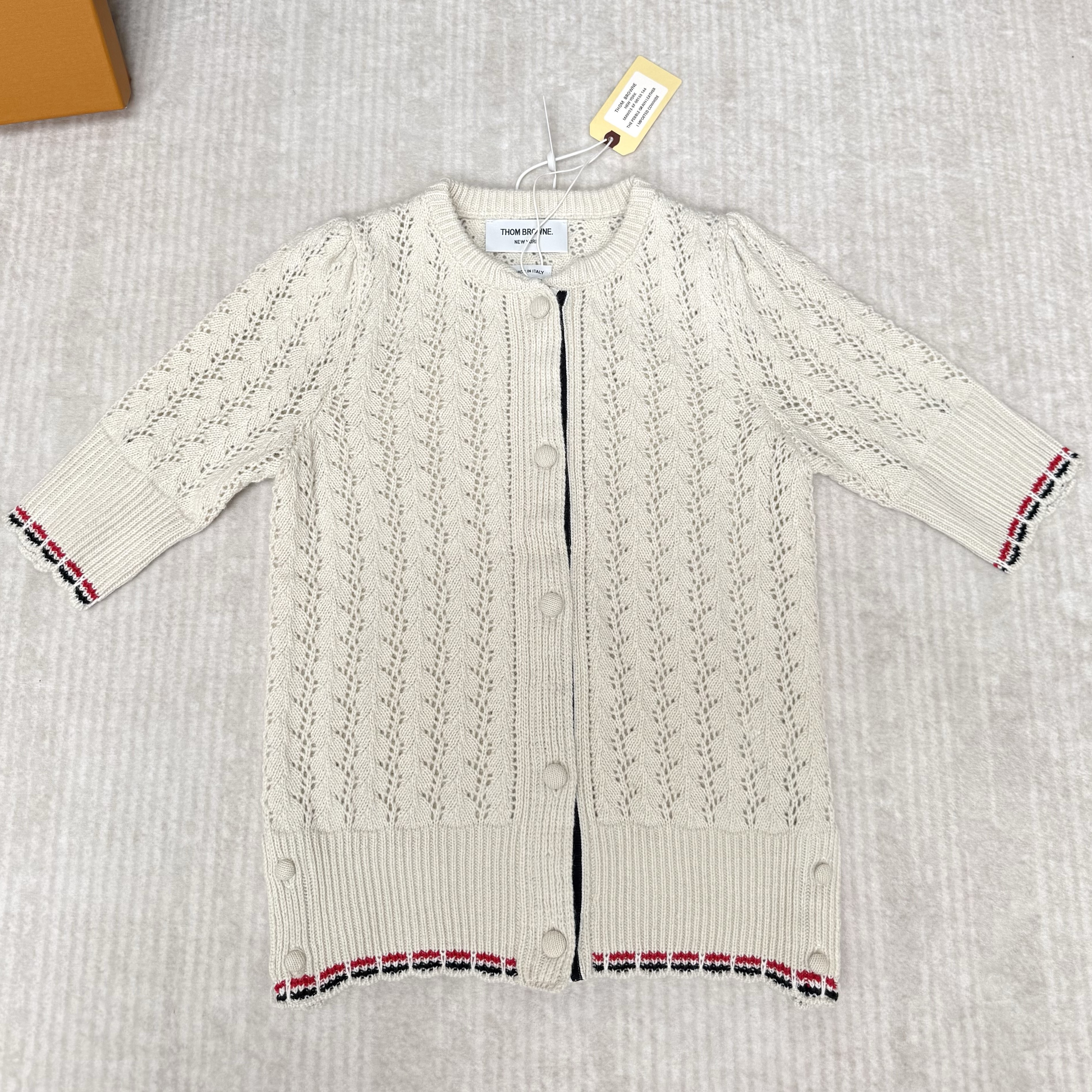 THOM BROWNE 톰브라운 도네갈 울 케이블 스티치 숏 슬리브 가디건 #17506423