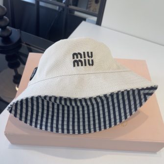 MIU MIU 미우미우 리버시블 코튼 스트라이프 버킷햇 또는 양면 단가라 버킷햇 #18556423