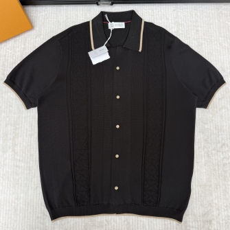 Brunello Cucinelli 브루넬로 쿠치넬리 콘트라스트 디테일 자카드 반소매 니트 셔츠 (Contrasting Detail Jacquard Short-Sleeve Knit Shirt / Polo)