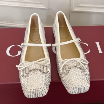 GUCCI 여성 크리스털 구찌 홀스빗 플랫 슈즈 / 발레리나 (Women's Crystal Gucci Horsebit Ballet Flat)