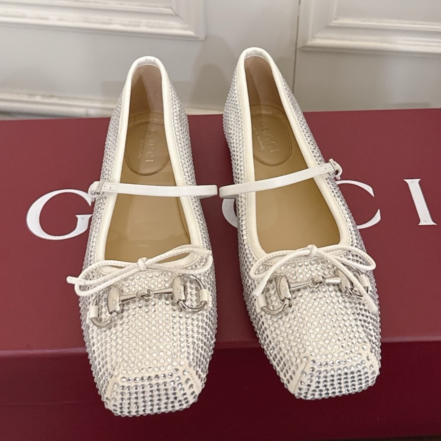 GUCCI 여성 크리스털 구찌 홀스빗 플랫 슈즈 / 발레리나 (Women's Crystal Gucci Horsebit Ballet Flat)