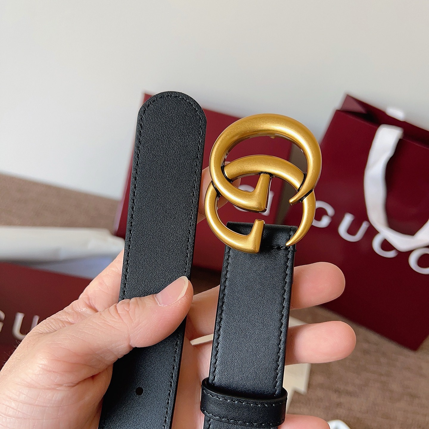 GUCCI  구찌 GG 마몬트 얇은 가죽 벨트 # 409417 AP00T 1000