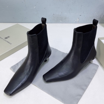 ⁠BRUNELLO CUCINELLI 브루넬로 쿠치넬리 스무스 레더 스퀘어 토 모닐리 힐 첼시 앵클 부츠 #21456726