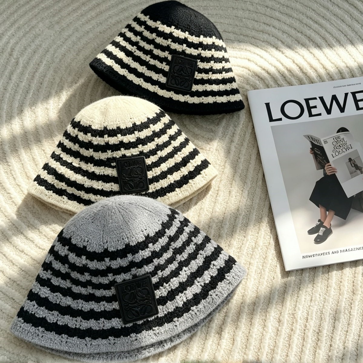 LOEWE 로에베 아나그램 스트라이프 니트 버킷햇 #2050683