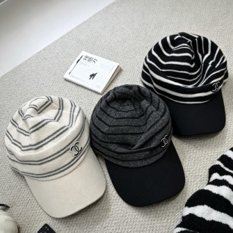 CHANEL 샤넬 CC로고 스트라이프 니트 바이저 캡 #2054683