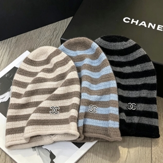 CHANEL 샤넬 CC로고 캐시미어 스트라이프 비니 #2057683