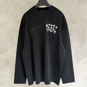 CHROME HEARTS 크롬하츠 세메터리 크로스 스크롤 롱슬리브 티셔츠 #18500817