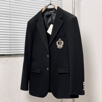 BALMAIN 발망 남성 메탈 버튼 크레스트 자수 패치 싱글 브레스티드 블레이저 자켓
