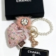 CHANEL 샤넬 CC 넘버5 하트 트위드 펄 베어 리본 키링 가방 참 핑크