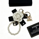 CHANEL 샤넬 CC 넘버5 레더 카멜리아 블랙 그로그랭 리본 펄 키링 가방 참